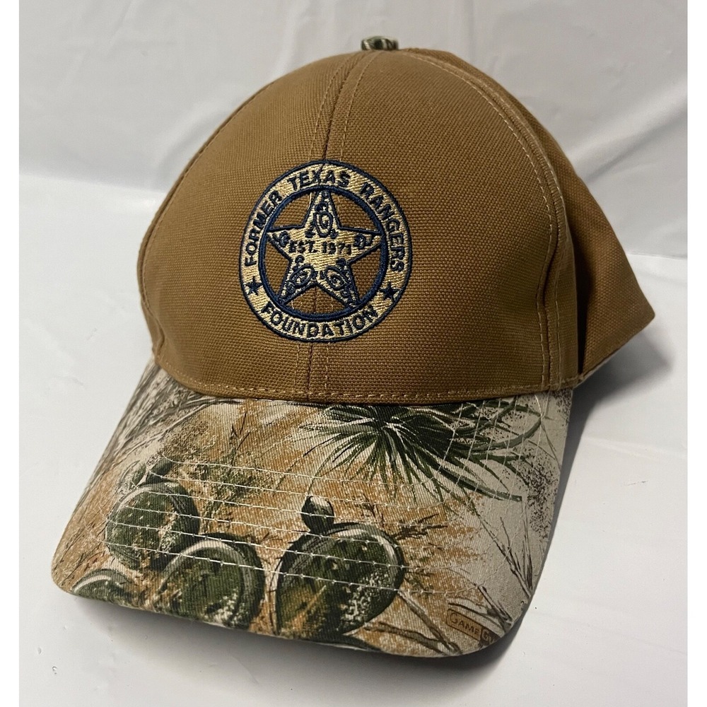 FORMER TEXAS RANGERS FOUNDATION HAT‎ CAMO BRIM ADJUSTABLE EMBROIDERED TAN